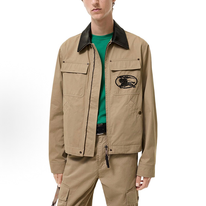 burberry leather collar zip cotton equestrian emblem workwear jacket
